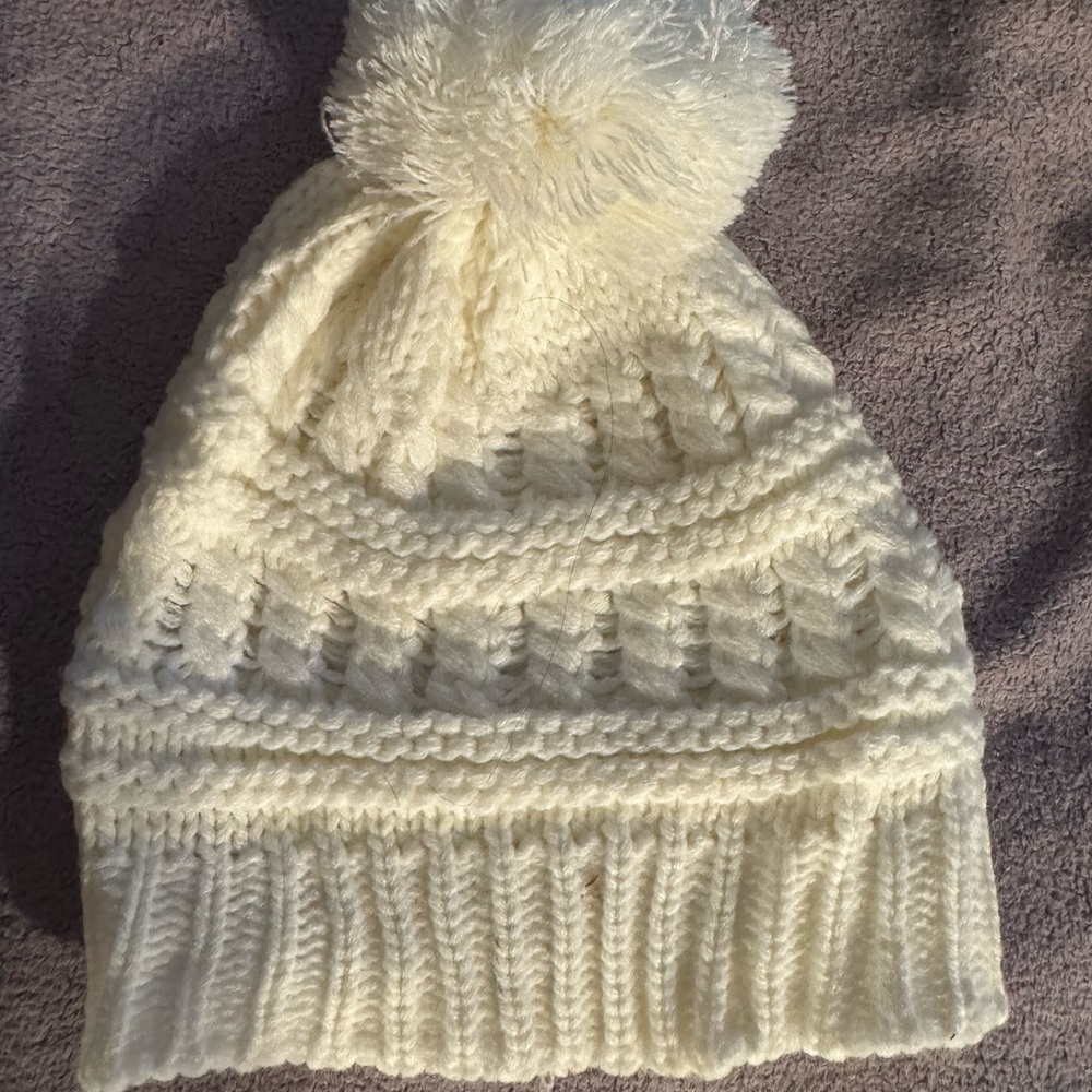Studio Cream Knit Pom-Pom Beanie